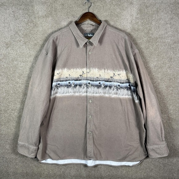 Cabela's Other - Cabela's Shirt Mens 4XL Brown Flannel Hunting Dogs Ducks Long Sleeve Button